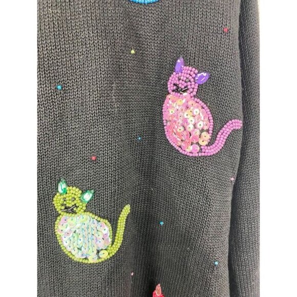 Terazzo Sequin Cat Button Down Cardigan Black 90's Women's Medium - Picture 12 of 14